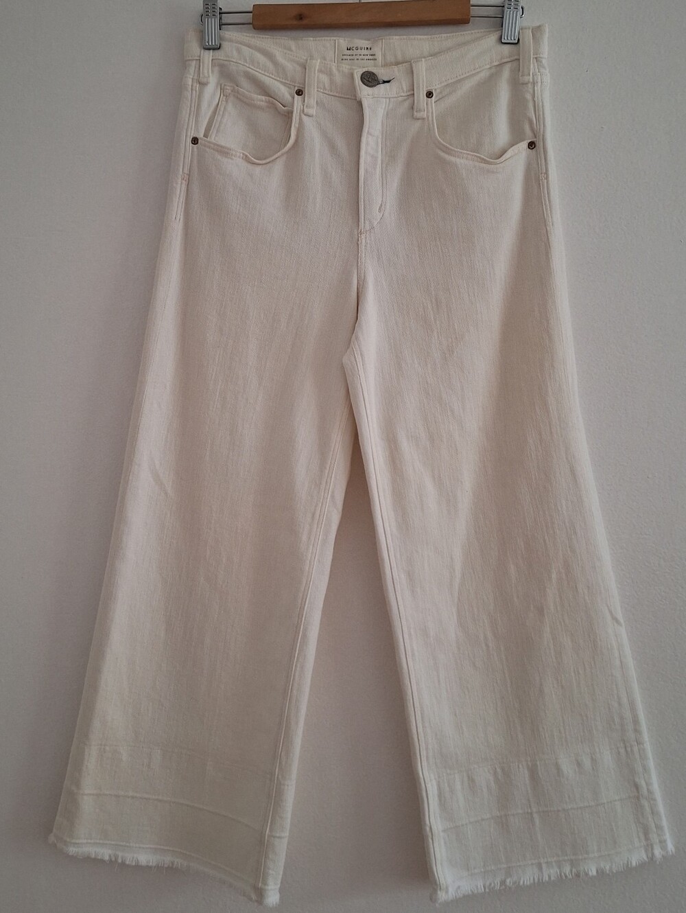 NWOT McGuire Denim Cream Wide-Leg Jeans with Frayed Hem